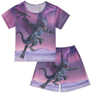 YOUJUNER Kinderpyjama set fantasie drakenontwerp T-shirt met korte mouwen zomer nachtkleding pyjama lounge wear nachtkleding voor jongens meisjes kinderen, Meerkleurig, 12 jaar