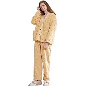 Dames pyjama sets, winter verdikte knoop vest pyjama voor vrouwen, Geel, L