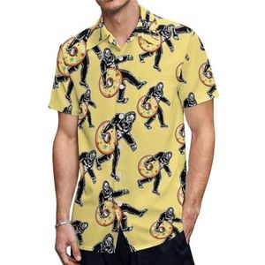 Bigfoot Donut Overhemden met korte mouwen voor heren, casual button-down shirts, zomertops met zak