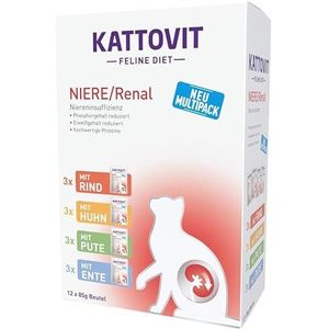Kattovit Nier/renal Multipack | 12 x 85 g | Dieetvoeding voor katten met 4 verschillende soorten in een frisse zak | ter ondersteuning van de nierfunctie