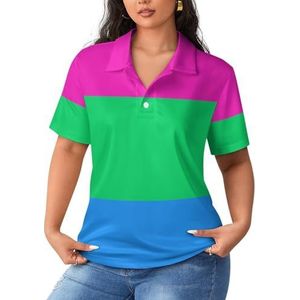 Polysexual Pride Flag LGBT dames sportshirt korte mouw T-shirt golfshirts tops met knopen workout blouses