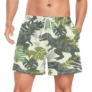 Niigeu Cartoon Camouflage Dinosaurs Groene Heren Zwembroek Shorts Sneldrogend met Zakken, Leuke mode, XL