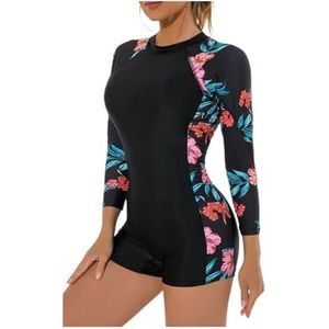 Eendelig badpak met lange mouwen voor dames, ritssluiting, surf-bodysuit, badmode voor meisjes, zonwering (zwart, L)