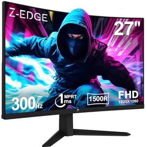 Z-Edge Gaming Monitor Gebogen 27'' 300 Hz (DP1.4 * 2), 1ms, FHD, FreeSync, 240Hz (HDMI2.0 * 2), 16:9 LED-gamingmonitor, Verstelbare kanteling, 1500R VA, 4000:1, VESA 100 * 100mm(DP-kabel meegeleverd)