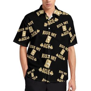Kiss My Ace Poker Zomer Heren Shirts Casual Korte Mouw Button Down Blouse Strand Top met Pocket XS