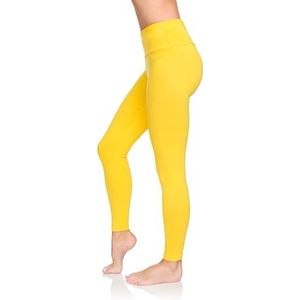 SOFTSAIL legging voor dames, van katoen, hoge taille, volledige lengte, buikcontrole, rekbaar, elastische paneelbroek voor in de fitnessstudio, fitness, yoga, afslankende leggings, oversized, LWP3, geel, 50