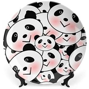 Leuke Panda Gezicht Patroon Grappige Bone China Decoratieve Plaat Keramische Platen Craft Met Display Stand Decoratie Voor Thuiskantoor Muur