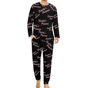 Roze Daddys prinses schattige comfortabele heren pyjama set ronde hals lange mouwen loungewear met zakken XL