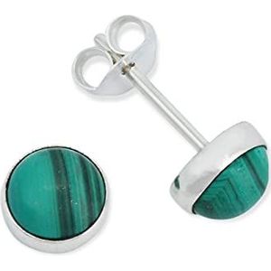 Studs oorstekers 925 Zilveren Malachiet Dames groene gestreepte Steen Oorbellen Echt Zilver Cadeau (NO.: MOS-038-10)