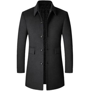 Heren Winter Warme Wolmix Casual Business Wollen Jas Overjas Trenchcoat Mannen Gewatteerde Warme Wollen Jas, Zwart, S