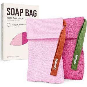 ZOMCHI Zeepzakje met Verschillende Ruwheden, Exfoliërende Zeepzak, Zeepzakje voor Douchegel (2 Stuks, Roze)