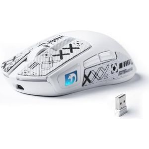 MAMBASNAKE M4 Ultra-Light Draadloze Gamingmuis, 53g, PAW3311 Sensor, 24000 DPI, Tri-Mode Bluetooth/2.4G/Bedraad, RGB-verlichting, 400mAh Batterij, 20M Clicks (Witte&Stickers)