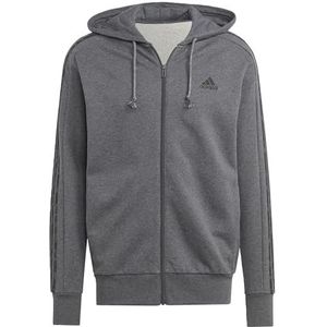 adidas Heren Essentials French Terry 3-Stripes Full-Zip Hoodie, Dark Grey Heather/Black, S