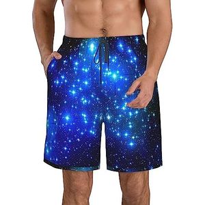 PHTZEZFC Blue Shining Stars Print strandshorts voor heren - zomervakantie strandshorts casual lichtgewicht trekkoord, Wit, M