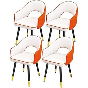 GEIRONV Eetkamerstoelen set van 4, hoge rugleuning gewatteerde zachte zitting woonkamer fauteuils waterdichte lederen keukenstoelen met koolstofstalen poten Eetstoelen (Color : White+orange, Size :
