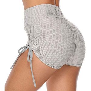 fcya Mujer Pantalones Cortos de Yoga Cintura Alta Skinny Pantalones Cortos Push Up Elástico LeggingsAjustable Cordón Deportivos Running Aptitud Pantalones Cortos2 piezas