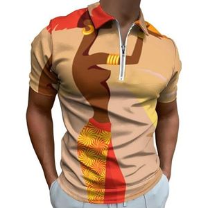 Afrikaanse Vrouw Half Zip-up Polo Shirts Voor Mannen Slim Fit Korte Mouw T-shirt Sneldrogende Golf Tops Tees L