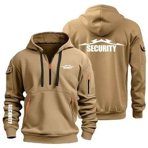 AHYAOFA Heren Hoodies Pullover voor S.EC.URI.TY Casual Lange Mouw Hoody 1/4 Zip Sweatshirts Hooded Jas Tops Outdoor Hoodie, Khaki-3, 18-20