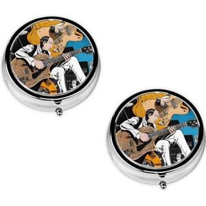 Magische elektrische gitaar muziek schattige kleine ronde pillendoos - 3 compartimenten reizen pillenetui, gepersonaliseerde draagbare medicijnorganizer voor portemonnee en zak