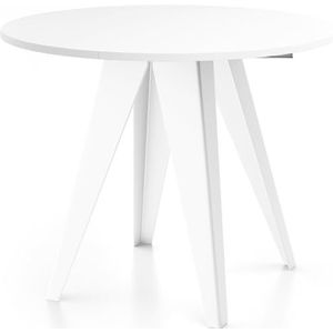 WFL GROUP Moderne ronde tafel voor de eetkamer, diameter 90 of 100 cm, uittrekbare eettafel met witte metalen poten met poedercoating, industri�ële stijl, wit, 90 cm