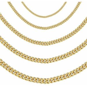 DJADEE Pantserketting, verguld 24 karaat lichtgoud, hoogwaardig verguld, 2, 3, 4, 5, 6 mm breed, dames, heren, ketting, halsketting, 24 karaat goud gestempeld, 3 mm x 80 cm, Goud