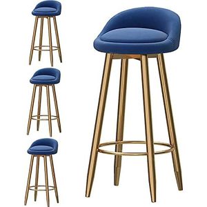 GZDZ Barstoelen, barkrukken set van 4, barstoelen fluweel gestoffeerde barkrukken met rugleuning gouden metalen poten en voetsteun, moderne barkrukken voor keuken, aanrecht, bistro, pub (blauw, hoogte