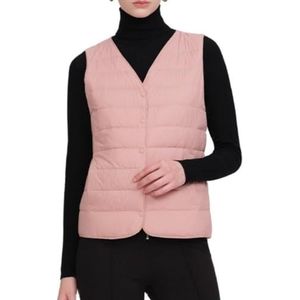 LoprNsdgt Dames Mouwloze V-Hals Enkellaagse Lichtgewicht Slim Fit Puffervest Voor Herfst En Winter,Roze,3XL
