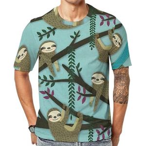 Animal Sloth T-shirt met korte mouwen voor heren, ronde hals, print, casual T-shirt, tops, 5XL