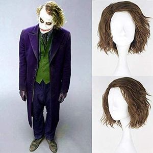 De Joker Kort Krullend Synthetische Pruiken voor Mannen Linnen Groen Joker cosplay Korte golvende pruik(10 Inch)