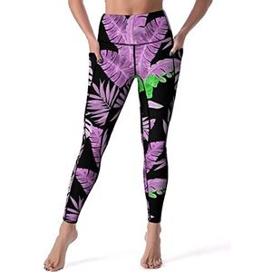 Tropische bladeren en orchidee bloemen vrouwen yoga broek hoge taille legging buikcontrole workout running legging M