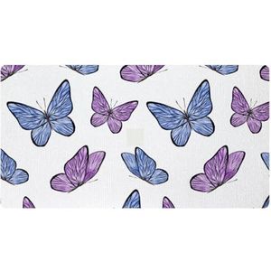 VAPOKF Kleurrijke vlinder paarse keuken mat, antislip wasbaar vloertapijt, absorberende keuken matten loper tapijten voor keuken, hal, wasruimte