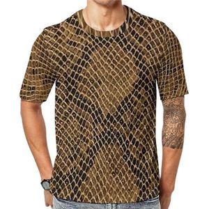 Bruin slangenhuidpatroon grafisch T-shirt met korte mouwen voor heren ronde hals print casual T-shirt S