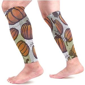 EZIOLY Vintage pompoenen sport kalf compressie mouwen been compressie sokken kuitbeschermer voor hardlopen, fietsen, moederschap, reizen, verpleegkundigen