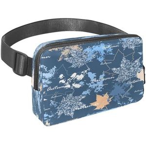 Heuptas voor dames en heren, outdoor heuptas, heuptasje, slanke hardloopriem, heuptas voor wandelen, joggen, wandelen, reizen, workout - zilveren glittertextuur esdoornblad, Meerkleurig,