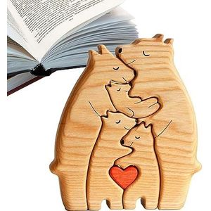 Bear Heart Puzzle, Decorative Wooden Bear Family Sculptures, Bear Family Figurine, Wooden Bear Family For Home Table Decoration, Gift