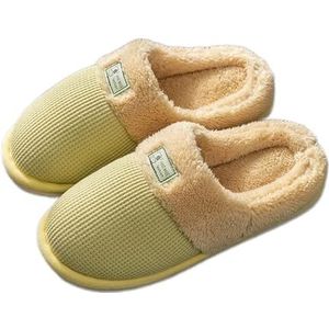 Dames Zomer Slippers Katoenen slippers heren herfst en winter warm huis indoor heren slippers antislip zachte bodem pluche slippers vrouwen Sloffen (Color : Yellow, Size : 43-44)