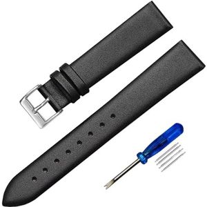 Stijlvolle en elegante horlogebanden for mannen en vrouwen, 12 mm-22 mm felgekleurde effen geweven lederen horlogebanden met gepolijste pingesp en installatiegereedschap (Color : Black silver, Size