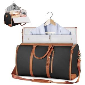 Myflexibag Reistas, Travluxe opvouwbare reistas, opvouwbare kledingtas, kledingtassen voor reizen, 2-in-1 opvouwbare plunjezak van PU-leer, zwart, Travluxe opvouwbare reistas