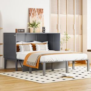 boorbin Kastbed, wandbed met lattenbodem, wandklapbed, verticaal kastbed met lattenbodem, tienerbed (140 x 200 cm, grijs)