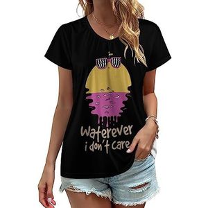 Waterever I Don't Care Dames V-hals T-shirts Leuke Grafische Korte Mouw Casual Tee Tops 4XL