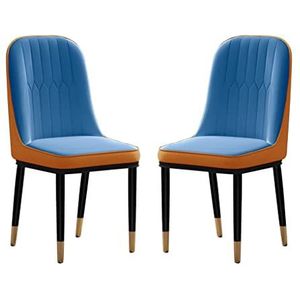 GEIRONV Moderne eetkamerstoelen Set van 2, Pu Waterdicht leer Hoge rug Zachte zitkamer woonkamer stoelen met metalen benen zijstoelen Eetstoelen (Color : Blue)