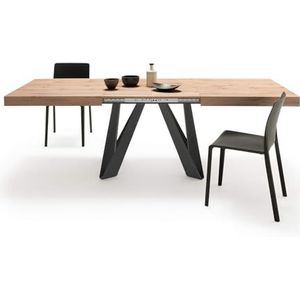 Mobili Fiver, Romina Uitschuiftafel 160 (240) x90 cm, rustiek eiken met zwarte ijzeren poten, Made In Italy