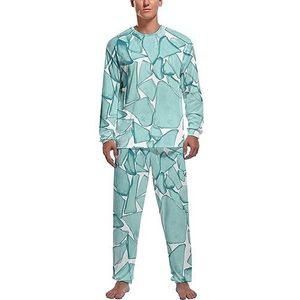 Teal Zeeglas Nautische Print Zachte Heren Pyjama Set Comfortabele Lange Mouw Loungewear Top En Broek Geschenken M