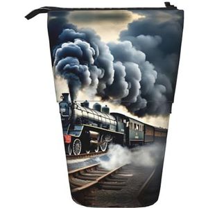 Nbtghga Stoom Trein Wolken Print Potlood Telescopische Klassieke Kunsten Stand Up Potlood Case Organizer Potlood Houder Make-up Tas Gift, Zwart, Eén maat