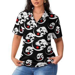 Yin Yang Bonsai Tree sportshirt voor dames, korte mouwen, T-shirt, golfshirt, tops met knopen, work-out-blouses