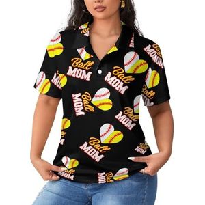 Grappige bal moeder softbal honkbal dames poloshirts met korte mouwen casual T-shirts met kraag golfshirts sport blouses tops L