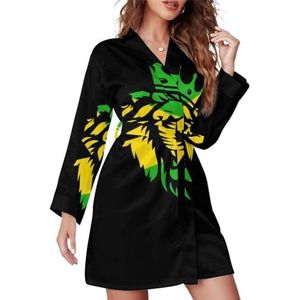 Jamaica Rasta Leeuw Vrouwen Badjas Sjaal Kraag Loungewear Spa Badjas Lange Mouw Pyjama XL