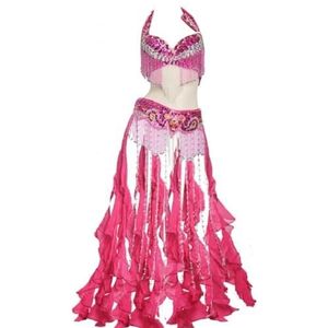 purpleq Dames Buikbuik Carnaval Dansjurk Professionele Indiase Bollywood Halloween BH en Riem Zeemeermin Kostuum 2-delig, Rozenrood, M