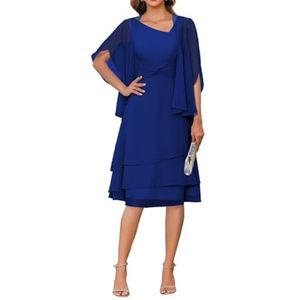 2 Stuks Moeder van de Bruid Jurk voor Bruiloft 3/4 Mouwen Chiffon Avond Prom Jassen met Jas, koningsblauw, 32
