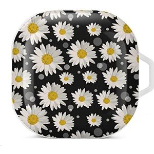 Witte madeliefjes cirkels oordopjes hoesje compatibel met Samsung hard shell beschermhoes witte stijl